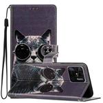 For Xiaomi Redmi 10C Colored Drawing Leather Phone Case(Sunglasses Cat)