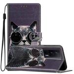 For Xiaomi Redmi K60 Colored Drawing Leather Phone Case(Sunglasses Cat)