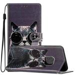 For Xiaomi Redmi Note 9 Pro Colored Drawing Leather Phone Case(Sunglasses Cat)