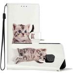 For Xiaomi Redmi Note 9 Pro Colored Drawing Leather Phone Case(Little Tabby Cat)