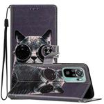 For Xiaomi Redmi Note 10 4G Colored Drawing Leather Phone Case(Sunglasses Cat)