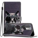 For Xiaomi Redmi Note 10 5G Colored Drawing Leather Phone Case(Sunglasses Cat)