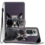 For Xiaomi Redmi Note 10 Pro Colored Drawing Leather Phone Case(Sunglasses Cat)