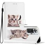 For Xiaomi Redmi Note 10 Pro Colored Drawing Leather Phone Case(Little Tabby Cat)