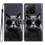 For Xiaomi 13T 5G Colored Drawing Leather Phone Case(Sunglasses Cat)