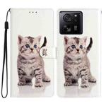 For Xiaomi 13T 5G Colored Drawing Leather Phone Case(Little Tabby Cat)