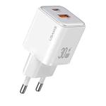 USAMS US-CC189 PD 30W USB+USB-C/Type-C Dual Port Electroplating Charger, EU Plug(White)