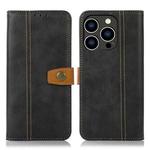 For iPhone 15 Pro Max Stitching Thread Calf Texture Leather Phone Case(Black)