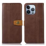 For iPhone 16 Pro Stitching Thread Calf Texture Leather Phone Case(Coffee)