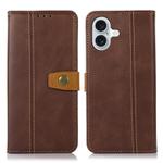 For iPhone 16 Plus Stitching Thread Calf Texture Leather Phone Case(Coffee)