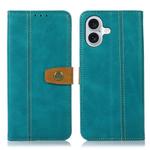 For iPhone 16 Plus Stitching Thread Calf Texture Leather Phone Case(Light Green)