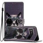 For Google Pixel 6 Pro Colored Drawing Leather Phone Case(Sunglasses Cat)