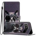 For Google Pixel 6a Colored Drawing Leather Phone Case(Sunglasses Cat)