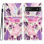 For Google Pixel 9a Colored Drawing Leather Phone Case(Purple Marble)