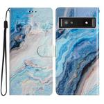 For Google Pixel 9a Colored Drawing Leather Phone Case(Blue Marble)