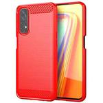 For Realme 7 Brushed Texture Carbon Fiber TPU Phone Case(Red)