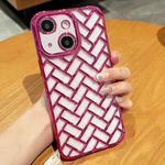 For iPhone 14 Plus Woven Grid 3D Electroplating Laser Engraving Phone Case(Rose Red)
