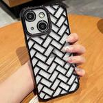 For iPhone 14 Woven Grid 3D Electroplating Laser Engraving Phone Case(Black)