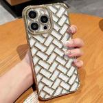 For iPhone 14 Pro Woven Grid 3D Electroplating Laser Engraving Phone Case(Gold)
