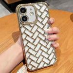 For iPhone 12 Woven Grid 3D Electroplating Laser Engraving Phone Case(Gold)