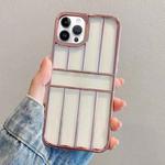 For iPhone 13 Pro Max Electroplating Door Frame Transparent TPU Phone Case(Pink)