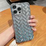 For iPhone 14 Pro Woven Grid 3D Electroplating Laser Engraving Glitter Paper Phone Case(Silver)