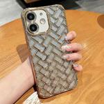 For iPhone 12 Woven Grid 3D Electroplating Laser Engraving Glitter Paper Phone Case(Gold)