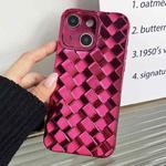 For iPhone 14 Plus Retro Weave Texture Electroplating Phone Case(Rose Red)