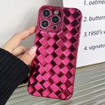 For iPhone 15 Pro Max Retro Weave Texture Electroplating Phone Case(Rose Red)