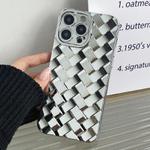 For iPhone 15 Pro Max Retro Weave Texture Electroplating Phone Case(Silver)