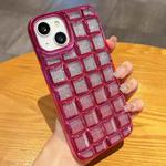 For iPhone 14 Plus 3D Grid Glitter Paper Phone Case(Rose Red)