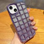 For iPhone 14 Plus 3D Grid Glitter Paper Phone Case(Purple)