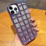 For iPhone 14 Pro Max 3D Grid Glitter Paper Phone Case(Purple)