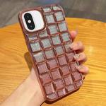 For iPhone XS / X 3D Grid Glitter Paper Phone Case(Rose Gold)