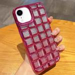For iPhone XR 3D Grid Glitter Paper Phone Case(Rose Red)