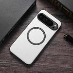 For Google Pixel 9 Pro Magsafe Magnetic Ring Leather Texture Phone Case(White)