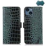 For iPhone 15 Plus Crocodile Top Layer Cowhide Leather Phone Case(Green)