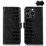 For iPhone 15 Pro Max Crocodile Top Layer Cowhide Leather Phone Case(Black)