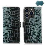 For iPhone 15 Pro Max Crocodile Top Layer Cowhide Leather Phone Case(Green)