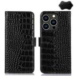 For iPhone 15 Pro Crocodile Top Layer Cowhide Leather Phone Case(Black)