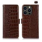 For iPhone 16 Pro Max Crocodile Top Layer Cowhide Leather Phone Case(Brown)