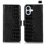 For iPhone 16 Plus Crocodile Top Layer Cowhide Leather Phone Case(Black)