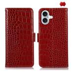 For iPhone 16 Plus Crocodile Top Layer Cowhide Leather Phone Case(Red)