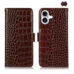 For iPhone 16 Plus Crocodile Top Layer Cowhide Leather Phone Case(Brown)