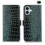 For iPhone 16 Crocodile Top Layer Cowhide Leather Phone Case(Green)
