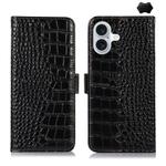 For iPhone 17 Crocodile Top Layer Cowhide Leather Phone Case(Black)