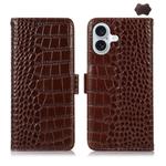 For iPhone 17 Crocodile Top Layer Cowhide Leather Phone Case(Brown)