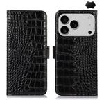 For iPhone 17 Pro Max Crocodile Top Layer Cowhide Leather Phone Case(Black)