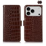 For iPhone 17 Pro Max Crocodile Top Layer Cowhide Leather Phone Case(Brown)
