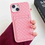 For iPhone 14 Plus Weave Texture Card Slot Skin Feel Phone Case(Pink)
